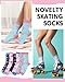 Chicingyou 6 Pairs Roller Skates Socks for Woman Funny Colorful Roller Skates Pattern Casual Crew Socks with Novelty Graphic Skating Lover Birthday Holiday Gifts