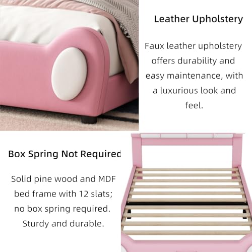 Merax-Twin-PU-Ribbit-Shaped-Bed-Frames-for-Girls-Kids-Solid-Pinewood-Platform-with-Upholstered-Headboard-Pink Merax Twin PU Ribbit Shaped Bed Frames for Girls Kids Solid Pinewood Platform with Upholstered Headboard Pink