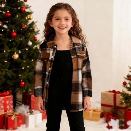Image of Toddler Girl Clothes Plaid Long Sleeve Button Down Shirt Corduroy Overall Jumpsuit Girls Fall Winter Outfit Set