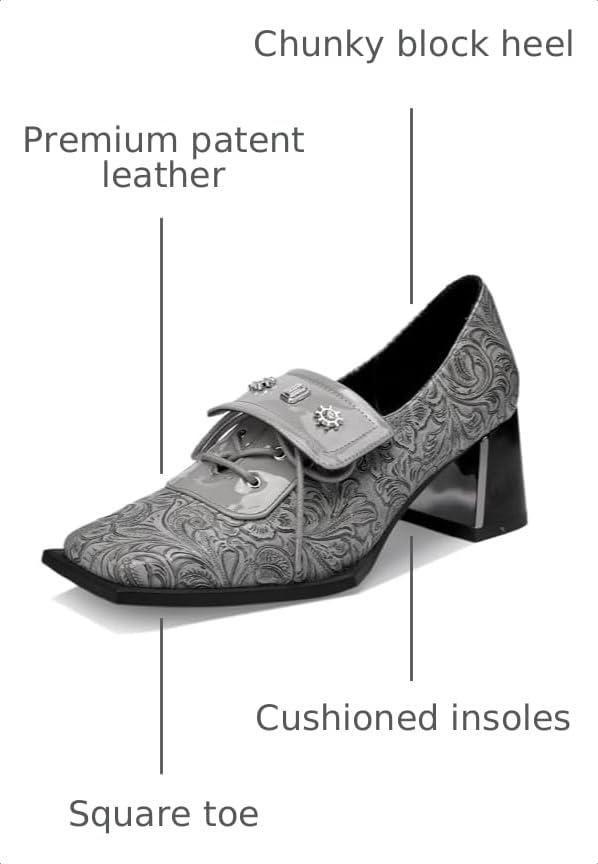 Image of Loafers for Women Patent Leather Buckle Square Toe Chunky Block Dress Slip On Wide Casual Comfortable Dressy High Heels Ladies Comfort Moccasins Elegantes 2 Inch Shoes