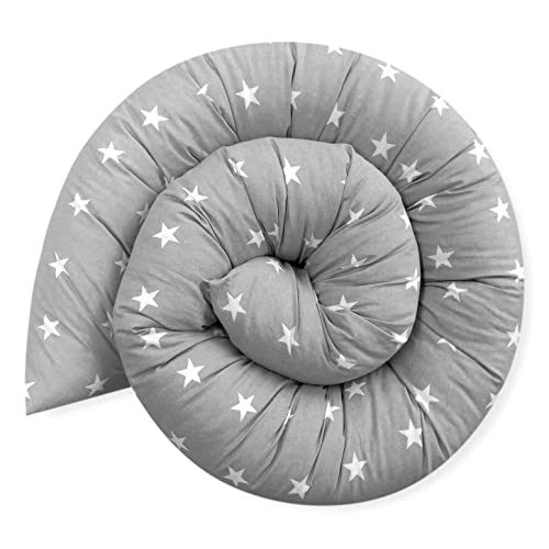 Bebeloo Bettschlange Bettkissen Seitenschläferkissen Nackenrolle Schlafkissen Kuschelschlange Stillkissen Zierkissen Zugluftstopper Body Pillow Baumwolle (Sternchen Grau, 140 cm)
