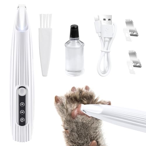 Mucek Leise Hundeschermaschine, Pfotentrimmer für Hunde mit LED-Licht, Hundepfoten Trimmer Wiederaufladbarer, Pfoten Rasierer für Hunde und Katze Dickes, Lockiges und Langes Tierhaare