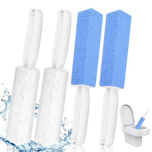 4PCS Limpios Piedra Pómez uso Doméstico,Bloque para Limpieza de Wc,Piedra Pómez Doble Accón,Piedra Pómez Limpiador Inodoro con Mango Escobilla,Pumice Cleaning Stone,para Limpiar La Taza Del Váter,Pies