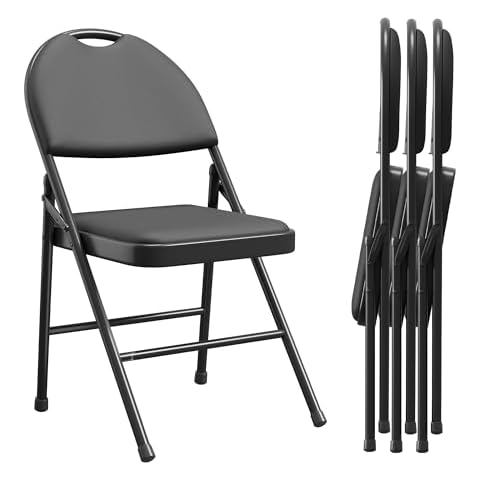 coucheta 4 Pack Black Folding Chairs, Folding Chairs Set of 4 with Padded Seats, PU Leather Foldable Dining Chairs for Guests Kitchen Office (4, Black) Cover