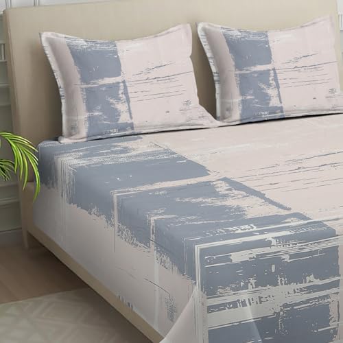 Image of Signature Digital Print Geometric Designs Super King Size Bedsheet - 108 x 108 inches | 100% Cotton-Feel Soft Fabric | Fade-Resistant Colors | 2 Matching Pillow Covers (Calm Horizon)