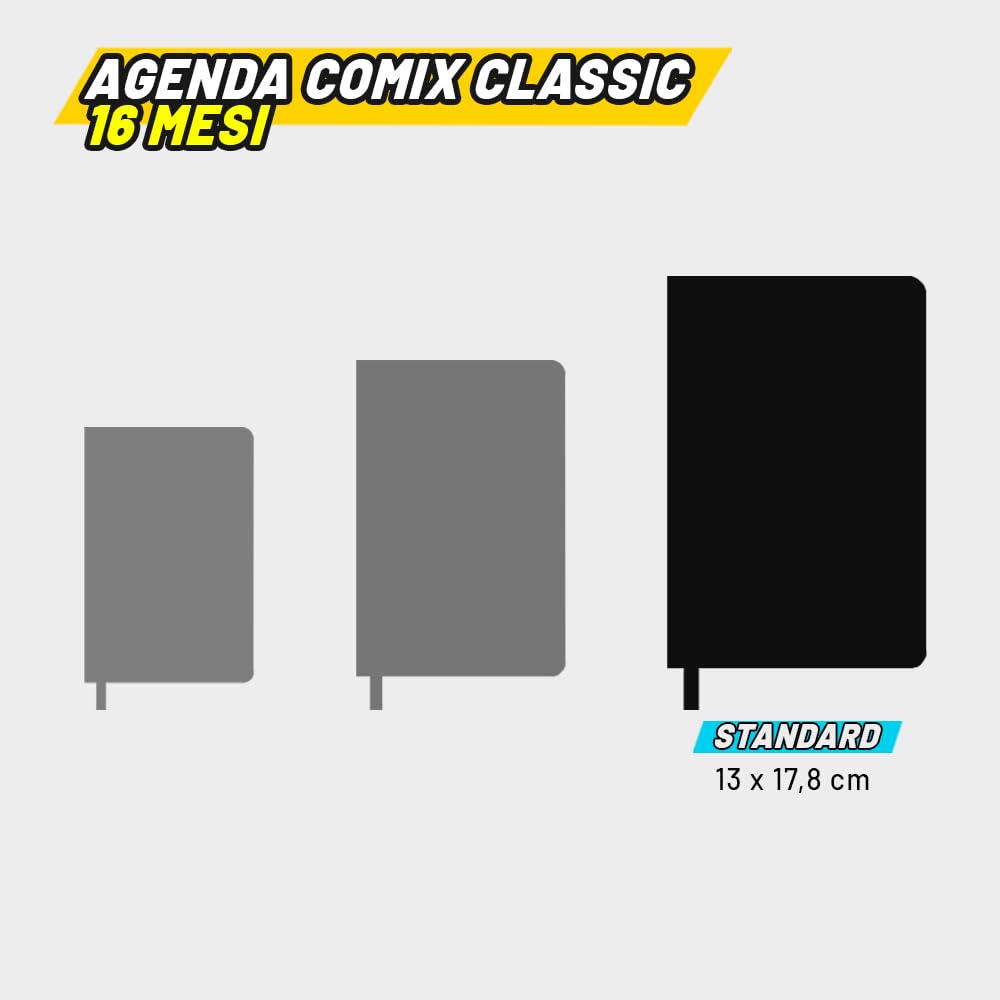 COMIX - Agenda 2027 Giornaliera 16 Mesi, Diario per Scuole Medie e Superiori, con Copertina Rigida, 576 Pagine con Grafiche e Fumetti, Ideale per Ragazzi e Ragazze, 13x17,8 cm