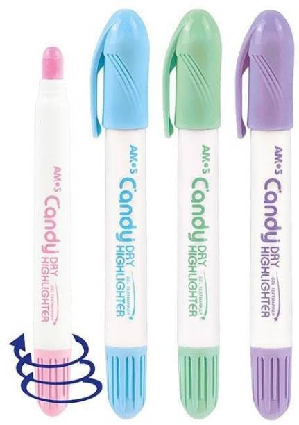 Motex Amos Twistable Dry Highlighter - Pastel/Candy Colours Set of 4 Pieces - Made in Korea