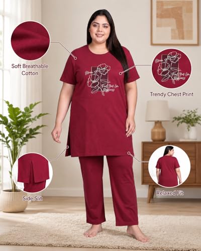 Image of In Love Women's Printed Cotton Plus Size Longline T-Shirt with Pockets | Cotton fabric - soft longline T-shirt with easy plus-size fit