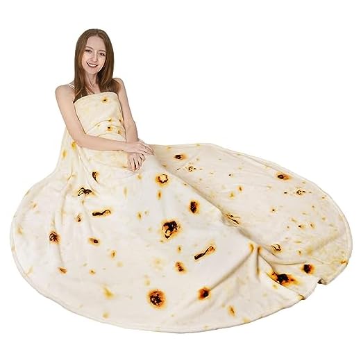 RAINBEAN Burrito, tortilla-filt, rund filt för att vara en gigantisk mänsklig burrito, tortilla överkast mat skapande filt, mjuk och i plysch, gigantisk handduk för vuxna och barn
