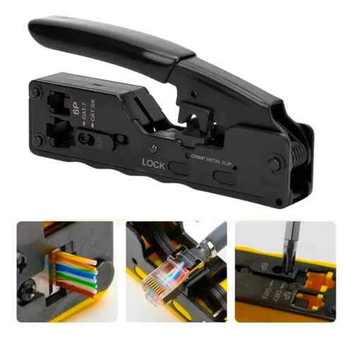 Kit Crimpar Alicate Ezcrimp Cat5/Cat6 + 20 Conectores Rj45 Vazado + Testador de cabo