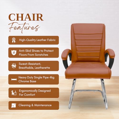 Image of activa Executive Office Visitor Chair | Ergonomic Relax Chair for Study, Home, Reception| Comfortable Cushioned Seat Back, Double Pipe Frame with Arm Rest Guest Seating (2, Brown, Regal)