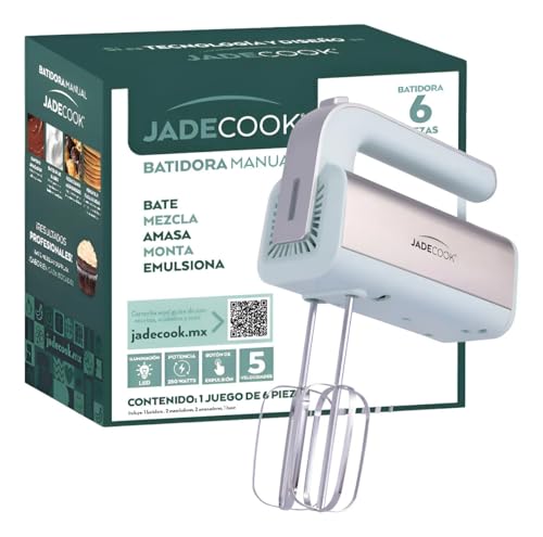 Catálogo de batidora de mano oster comprados en linea. 50 JadeCook Batidora De Mano 6 en 1 con 5 Velocidades 250w, Función Turbo, Luz LED, Accesorios Incluidos con Diseño en Acero Inoxidable – Mezcla, Bate y Amasa, Incluye Base