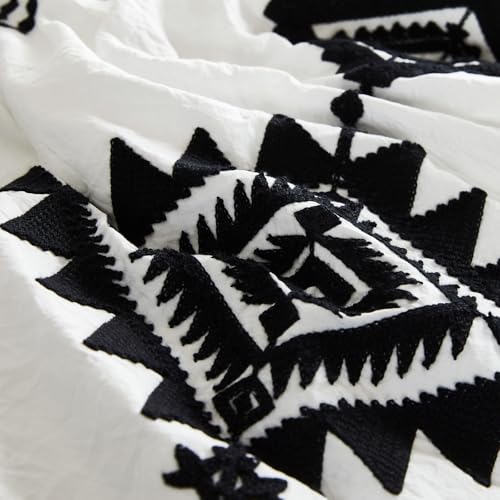 Image of MaiReve Embroidery Queen Comforter Set 7 Pieces White Western Bed in a Bag