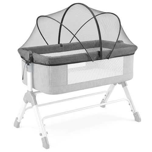 Universal Mosquitera Cuna Bebe, Red Antimosquitos Bebe para Cuna Colecho, Mosquitera Cuna Ajustable, Correas Laterales, Dosel de Malla Transpirable con Cremallera de Doble Sentido, Fácil Acceso, Negro