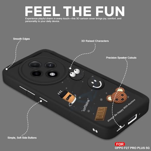 Image of AESTMO Back Case Cover for Oppo F27 Pro Plus 5G | Cute Fun Cartoon 3D Ball | Coffee Silicone Case | Full Body Protection | Camera Protection Back Cover for Oppo F27 Pro Plus 5G (Black)