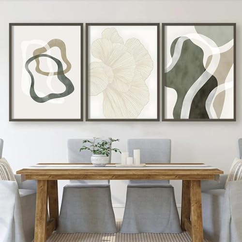 Toile murart abstrait ginkgo pastel lot de 3 tableaux 20x30 cm cadre
