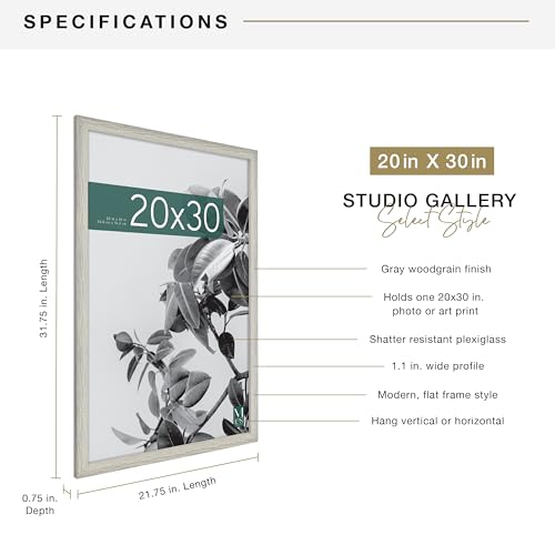 MCS Studio Gallery 20x30 Poster Frame Gray Woodgrain, Vertical & Horizontal Wall Hanging Large Picture Frame for Photos, Posters & Art Prints (1-Pack)