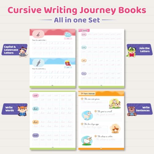 Image of Cursive Writing Journey Books For Kids (Set of 4 Books) | Improve Small & Capital A to Z, Joining Letters, Words, & Sentences | Easy Beginner to Confident Level Fluent Handwriting Practice Books