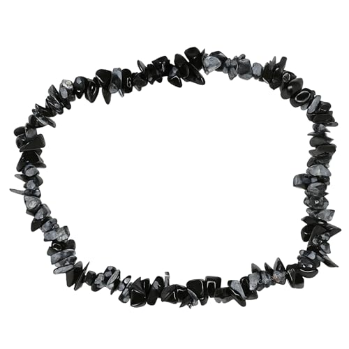 Image of Certified Snowflake Obsidian Bracelet for Women Men with Healing Crystal and Reiki Stone - Beautiful Gemstone Beaded Bracelet for Balance, Harmony & Positive Energy (Chips Stone Beads)