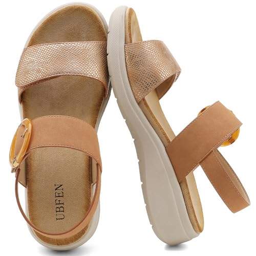 Image of UBFEN Womens Outdoor Walking Sandals Comfort Stable Low Wedge Platform | Built-in Arch Support, Shock-Absorbing Cushion Insole, Versatile Buckle Sandals for Everyday Errands,and Vacation Strolls