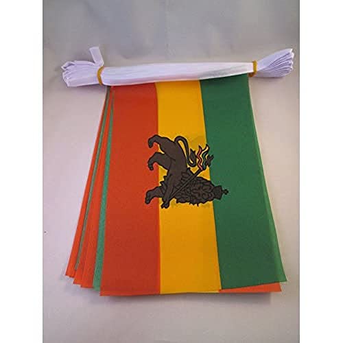 Image of AZ FLAG Ethiopia with lion 6 meters BUNTING Flag 20 flags 9'' x 6'' - Lion of Judah Ethiopian STRING flags 15 x 21 cm