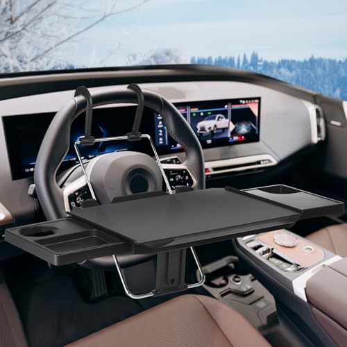 Datanly Car Steering Wheel Tray Back Seat Headrest Steering Wheel with Phone Holder Desk Food Table for Car Laptop Mount Tray for Large Suvs, Trucks & Vans(3 in 1)