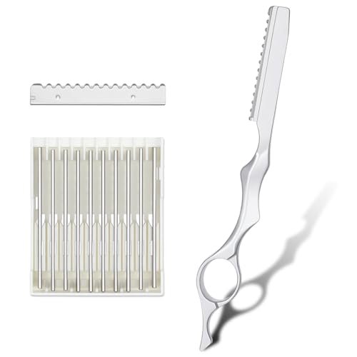 Hair Razors for Cutting Hair 6.9 Stainless Steel Hair Thinning Razor Kit with 10Pcs Replacement Blades Professional Styling Texturizing Cutting Razor Tool for Salon and Home