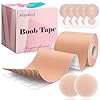 Hopkost Boob Tape Breast Lift Tape for Large Breasts with 2 Pcs Nipple Covers Invisible Boobtape for A-G Cup Beige