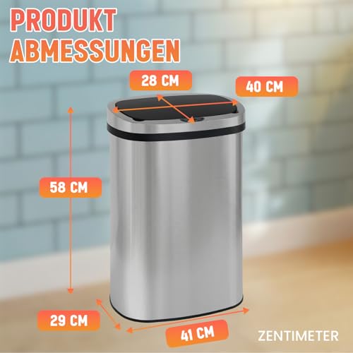 Robustes Edelstahl-Gehäuse des FDW Küchenmülleimers 50L - Detailansicht von FDW Sensor Mülleimer 50L Edelstahl Test �...