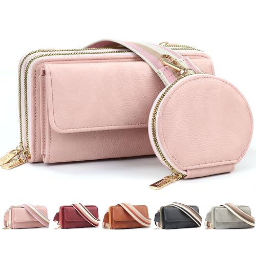 LEcylankEr Bolso Bandolera Mujer Bolso Pequeño en Piel de PU Bolso Movil Mujer con Correa Ancha Desmontable para Hombro y Monedero (Rosa)
