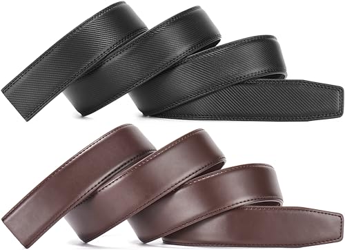 Image of Chaoren Leather Ratchet Belt 2 Pack Dress with Click Sliding Buckle 1 3 /8 inch in Gift Set Box - Adjustable Trim to Fit
