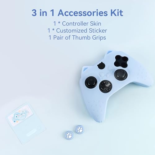 Image of GeekShare Cat Paw Controller Skin Grips Set Anti-Slip Silicone Protective Cover Skin Case Compatible with Xbox Series X Controller with 2 Thumb Grip Caps and 1 Sticker (Blue)