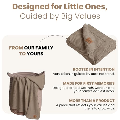 Image of Organic Cotton Baby Blanket 30x40 in, Mocha Meringue - GOTS Certified, Soft Knit Swaddle with Gift Box, Breathable Nursery Blanket for Crib & Stroller, Machine Washable