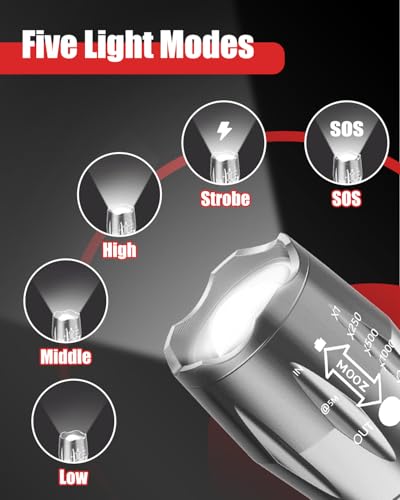 Image of Victoper LED Flashlight 2 Pack Grey, Bright High Lumens Tactical Flashlights High Lumens with 5 Modes, Waterproof Zoomable Flash Light for Outdoor, Gifts for Father's Day Camping Essentials Gear