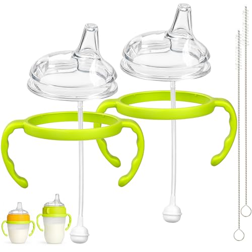 CHUBBIEE Transition Sippy Cup Kit for Comotomo Baby Bottles Soft Spout with Weighted Straw & Handles Promotes Independent Drinking Fits 5oz & 8oz 2-Pack Green
