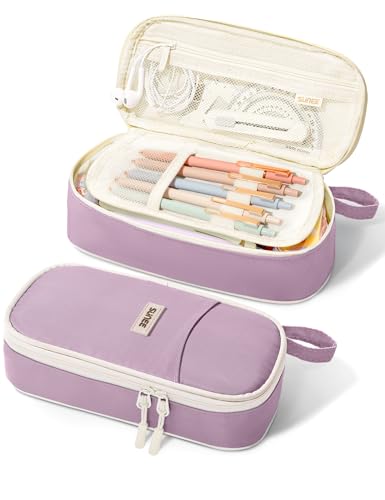SUNEE Cute Pencil Case, Aesthetic Pen Pouch, Colored Large Pencil Bag with Zipper, Kawaii Stationery Storage and Organizer, School Supplies for Teen and Adult Girls, Purple