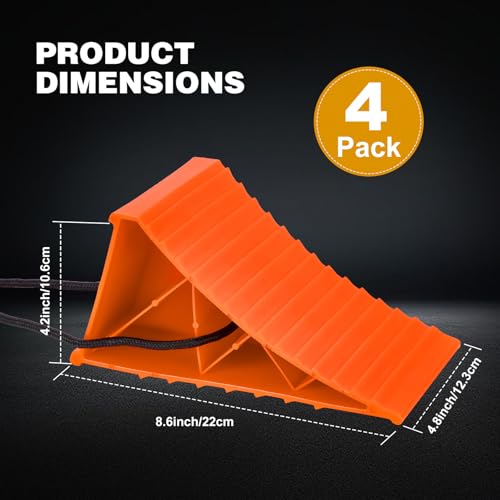 Image of Wheel Chocks, 4 PACK Heavy Duty Wheel Chocks for Car with Rope for Easy Removal, Durable, Non-Slip, Hard Plastic Tire Stopper Blocks for RV, Camper, Trailer, Effective in Keeping Your Vehicle in Place