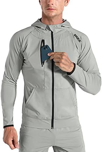 BROKIG Leichte Laufjacke Herren Hoodie Fitness Sportjacke | Trainingsjacke Herren mit Reißverschluss, Schnelltrocknende Fahrrad Jacke Herren, Running Jacket Men Atmungsaktiv