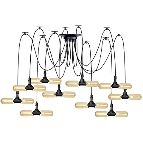 DMNSDD Vintage LED Pendant Lights, Double Head Adjustable Ceiling Spider Lamp, Industrial Glass Shade Chandelier Hanging Lighting for Bar,20 Lights Cover