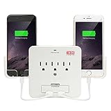 Amalen UL Certified Wall Mount Power Surge Protector with 3 AC Outlet Plug + 2 USB Charger Ports (2.1A) + Holder