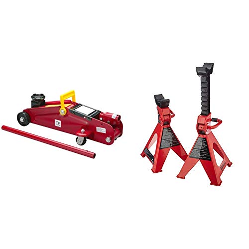 Unitec 10008 Gato Hidráulico 2 T & Amazon Basics - Gatos estabilizadores, de Acero, Capacidad de 3 toneladas - 1 par