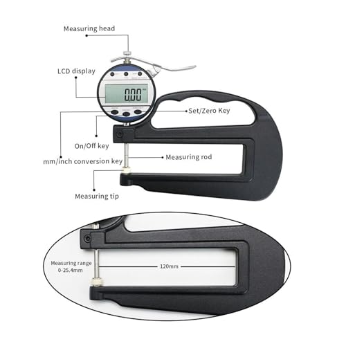 Calibrador digital de espesor 0-25 mm 0.01 mm de alta precisión profundidad de garganta 120 mm medidor para papel, cuero, vidrio miniatura 2