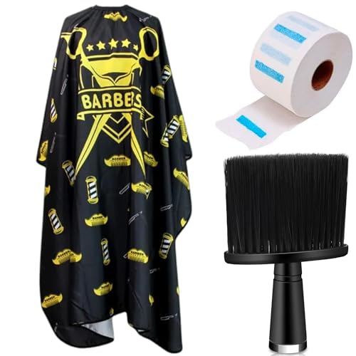 Kit Barbeiro Capa de Corte Barbershop + 100 Golas + Espanador Macio