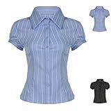 Photo Gallery generico women y2k short sleeve button up shirt slim fit v neck collared crop top vintage 90s coquette blouse top (blue,m) Photo Gallery generico women y2k short sleeve button up shirt slim fit v neck collared crop top vintage 90s coquette blouse top (blue,m)