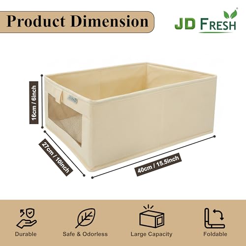 Image of JD FRESH Foldable Cloth Cover Storage Box /Wardrobe Clothes Organizer /Storage Basket /Space Saving Storage /Collapsible Clothes Organizer /Cupboard Storage Boxes for Shirts, Pants (Beige Pack of 1)