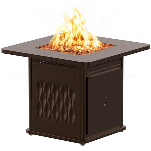 East Oak 32" Outdoor Propane Fire Pit Table | 50,000 BTU Gas Fire Pit Table for Outside with Magnetic Lid | Storage Basket & Lava Rocks | CSA Certified for Patio, Garden & Backyard | Brown