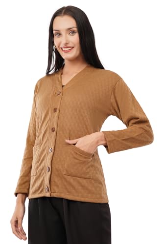 Image of Women Woolen Full Sleeve self Knit v-Neck Sweater Cardigan for Winter wear with Front Pockets Plus