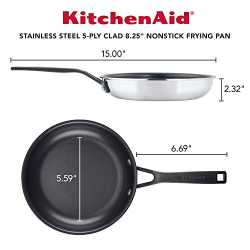 Image of KitchenAid 5-Ply Clad Polished Stainless Steel Nonstick Fry Pan /Skillet, 8.25 Inch