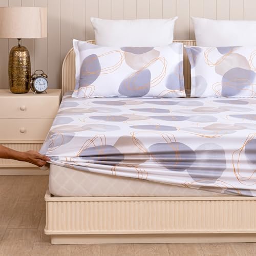 HOMEMONDE Cotton Fitted Bed Sheet for King Size Bed,Printed Elastic Bedsheet 78 x 78 Inch with 2 Pillow Covers, Breathable,Luxury Bedsheet (Spheres of Serenity) | Perfect for Home Decor & Gifting