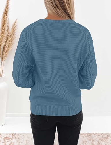 Image of ZESICA Women's Crew Neck Long Lantern Sleeve Fall 2026 Casual Loose Ribbed Knit Solid Soft Pullover Sweater Tops